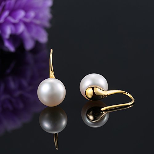 E.INFINITY Aretes de Perlas para Mujer, Plata Esterlina 925 AAA Joya de Pendiente de Perla Cultivada de Agua Dulce Colgante (Yellow Gold Entre 8,50 y 8,90 mm)