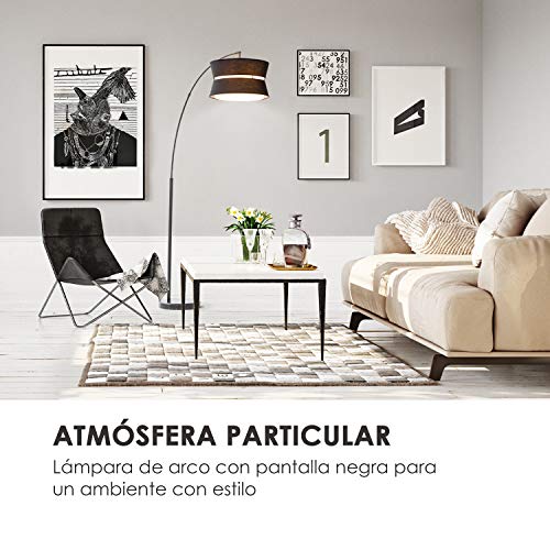 electronic star Besoa Amar Lámpara de Arco - Lámpara Decorativa, Pantalla Negra, Base Robusta de mármol Negro, Portalámparas E27, Cable de alimentación de 1,7 m, Negro