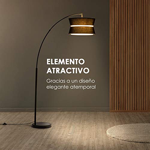 electronic star Besoa Amar Lámpara de Arco - Lámpara Decorativa, Pantalla Negra, Base Robusta de mármol Negro, Portalámparas E27, Cable de alimentación de 1,7 m, Negro