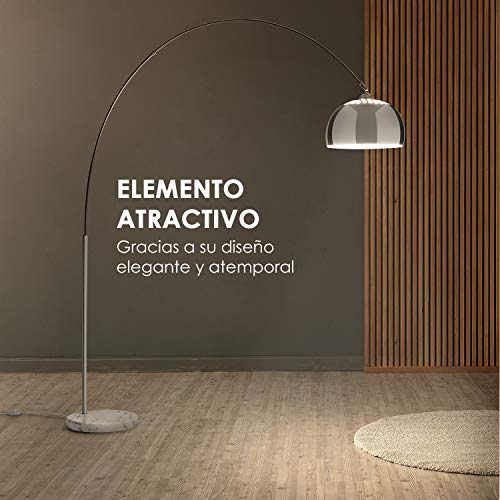 electronic star Besoa Nael Lámpara de Arco - Lámpara Decorativa, Pantalla Plateada, Base Robusta de mármol Blanco, Portalámparas E27, Cable de alimentación de 2 m, Blanco/Plateado