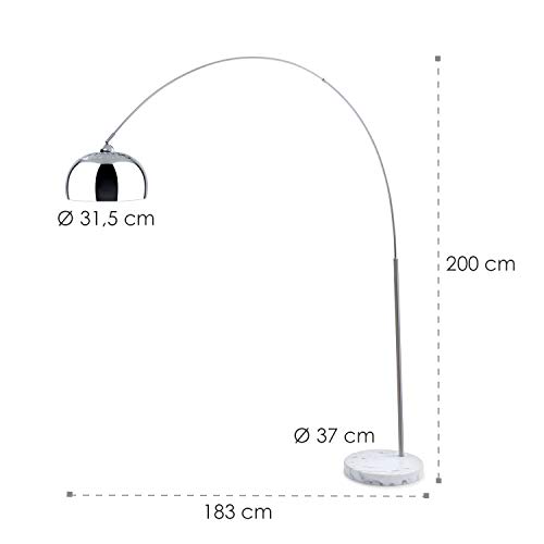 electronic star Besoa Nael Lámpara de Arco - Lámpara Decorativa, Pantalla Plateada, Base Robusta de mármol Blanco, Portalámparas E27, Cable de alimentación de 2 m, Blanco/Plateado