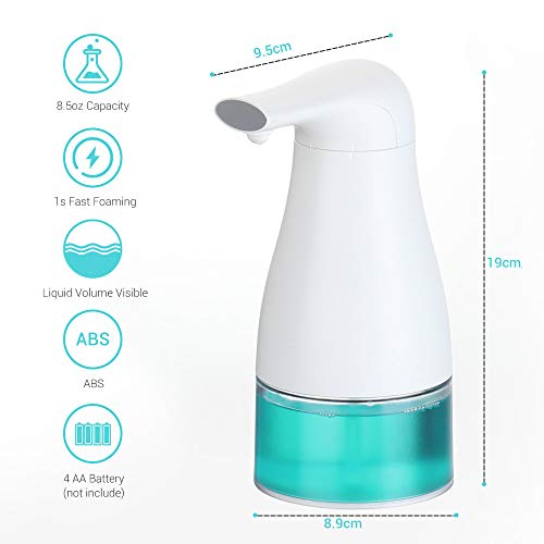 Elegear Dispensador Jabon Automático con Sensor, Dispensador de Jabon Espuma con Interruptor Ajustable sin Contactopara Baño Cocina Hogar, Blanco (250ML)