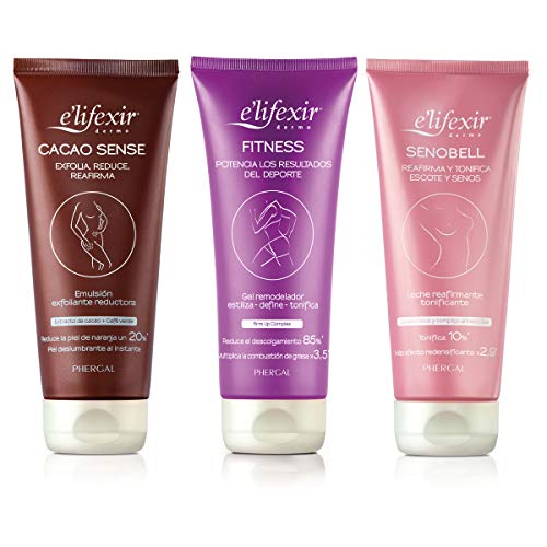 E'lifexir Pack de 3. Cacao Sense, Fitness y Senobell. Exfoliante Corporal, Tonificante y Reafirmante