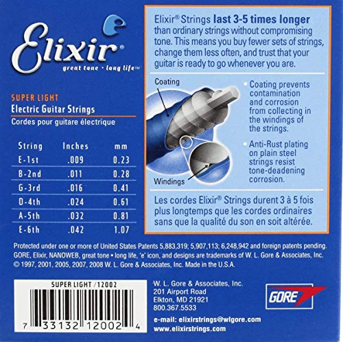 Elixir 12002 - Juego de cuerdas para guitarra eléctrica, .009 - 0.042