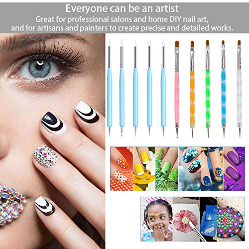 EMAGEREN 10pcs Pinceles para Uñas Pinceles de Punto para Uñas Nail Art de Cepillo de Decoración Punzón Kit de Accesorios para Decorar Uñas Ideal para Grabado Herramienta de Decoración