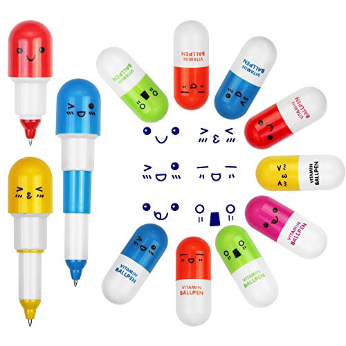 EMAGEREN 24pcs Bolígrafos de Cápsula, Bolígrafos Retráctiles de Cápsula, Bolígrafos de Píldora, Tinta Azul, Ideal para Regalo a Niños/Adulto/Farmacéuticos, Usar en Oficina/Clase/Hogar