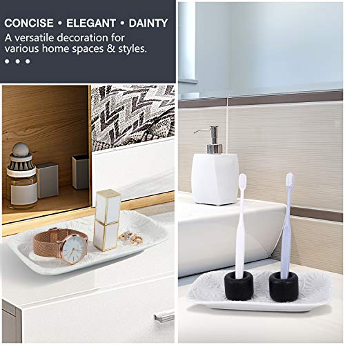 Emibele Bandeja de Baño de Cerámica, Plato de Postre Organizador de Almacenamiento con Modelo Esculpido para Organización de Cosméticos y Decoración de Cuarto de Baño, Hogar, Salón, Blanco