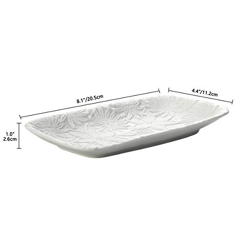 Emibele Bandeja de Baño de Cerámica, Plato de Postre Organizador de Almacenamiento con Modelo Esculpido para Organización de Cosméticos y Decoración de Cuarto de Baño, Hogar, Salón, Blanco