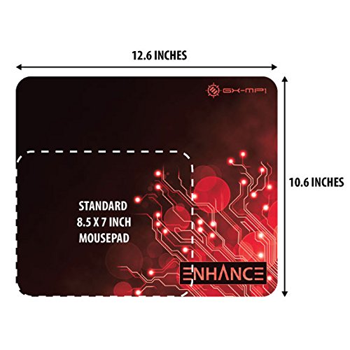 ENHANCE Alfombrilla Gaming XL Grande Superficie de Baja fricción para Buen Deslizamiento de ratón Costuras en los Bordes y Base de Goma Antideslizante Gamers Profesionales Rojo