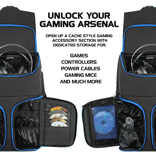 ENHANCE Universal Gaming Laptop Mochila y Consola Estuche de Almacenamiento Compatible con Sistemas PS4 Pro, Xbox One y VR - Sostiene Controladores, Auriculares, Juegos y Accesorios - Azul