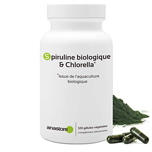 Espirulina ecológica y Chlorella * 400 mg/120 cápsulas * Dos algas ricas en vitaminas * Fabricado en Francia