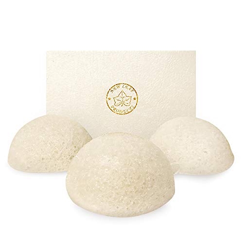 Esponja Konjac Blanca de Baño - Esponja Exfoliante Facial para Pieles Sensibles, Secas, Sensibles y Eczemas – Esponja Exfoliante Corporal Natural, Paquete de 3