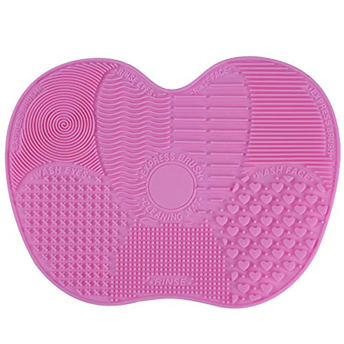 Esterilla de limpieza para cepillo de maquillaje, alfombrilla de limpieza de silicona para lavado de enjuague y conserva brochas de maquillaje profesional, color rosa