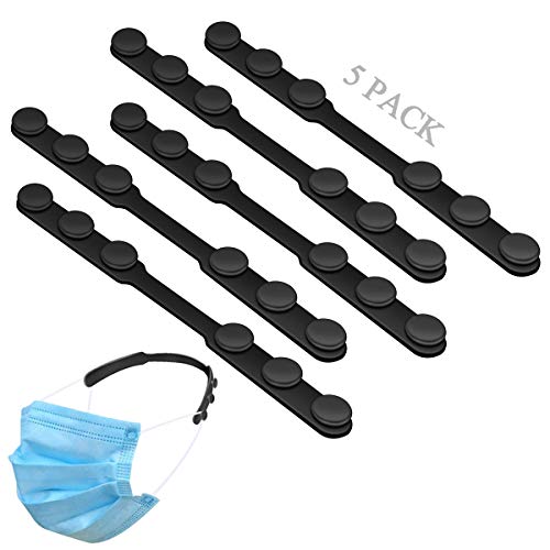 Extensor de Correa de Mascarilla de Silicona,5Pcs Extensor de Máscara Antideslizante Ajustable, Anti-Apriete Protector de Oreja Suave,Soporte de Gancho de Correa de Oreja Elástica Niños/Adultos,Negro