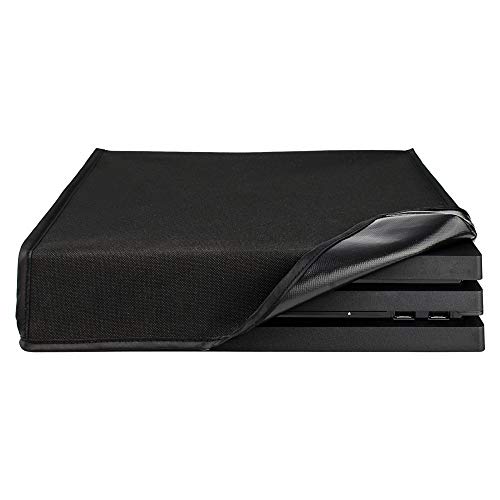 eXtremeRate Prueba de Polvo Consola PS4 Funda Cubierta Protectora Horizontal Diseño de Doble Capa Forro Corte Preciso Fácil de Acceso los Cables Guardapolvo para Consola Playstation 4 PS4 Pro(Negro)