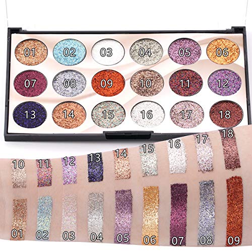 Eyeshadow Palette- HIROCK Paletas de sombras de ojos con brillo de 18 colores Maquillaje multirreflectante brillo Paleta cosmética waterproof de larga duración para ojos Cejas y esmalte de uñas (01)