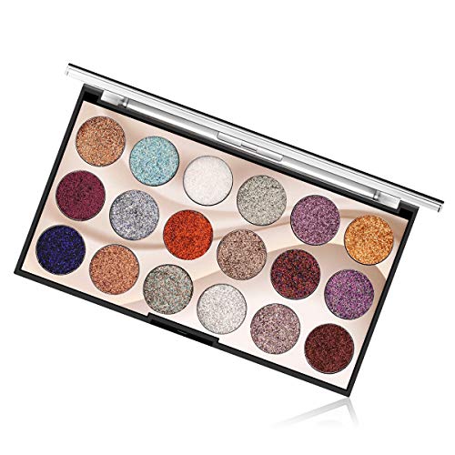 Eyeshadow Palette- HIROCK Paletas de sombras de ojos con brillo de 18 colores Maquillaje multirreflectante brillo Paleta cosmética waterproof de larga duración para ojos Cejas y esmalte de uñas (01)