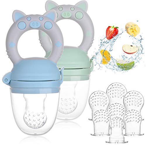 Fabur 2pcs Chupete Fruta Bebe + 9pcs Tetinas de Silicona(3 * 3), Innovador Chupete de Frutas Juguete para la Dentición del Chupete Infantil para la Dentición de Frutas