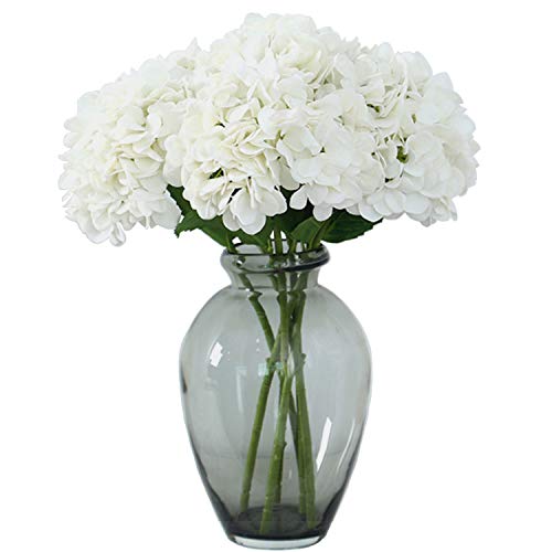 FagusHome Flores Artificiales 4 Piezas Ramos de Flores de hortensias de Seda Falsos Tallos de hortensias para la decoración del Banquete de Boda en casa (Blanco)