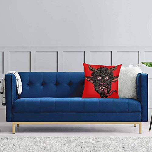 FAVIBES Krampus Face Christmas Folklore Velvet Soft Square Throw Pillow Covers Fundas para el hogar Decoración Cojín Funda para sofá Interior Dormitorio Coche 20x20 Pulgadas