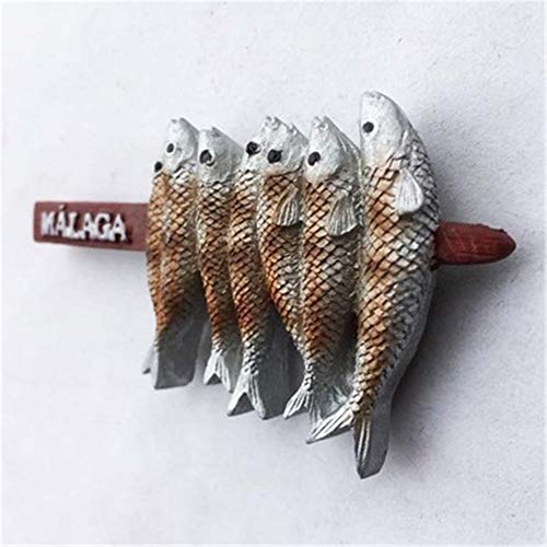 Fcheng Málaga Pescado Seco España Imanes de Nevera City Travel Souvenir para artesanías de Resina 3D Regalos Decoración de Cocina Accesorios Colección magnética