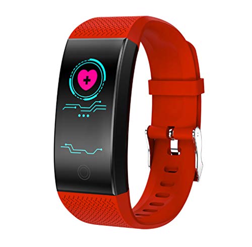 FEGNSHUAI Rastreador de Ejercicios, Pulsera Inteligente Frecuencia cardíaca Presión Arterial Oxígeno sanguíneo Modo de Movimiento múltiple Pantalla Anti-Acuarela Pulsera Deportiva,Rojo