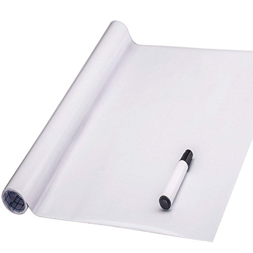 FENTIS Papel Adhesivo Blanco, Rollo de Papel Adhesivo, Película autoadhesiva para Pizarra, Pegatina de Pared, Borrado en seco, Ideal para niños, Bricolaje, Aula, Oficina, casa