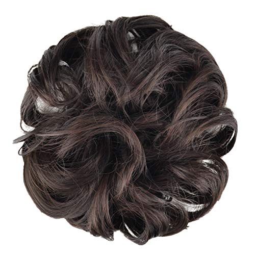 FESHFEN Moño Postizo Rizado, Coletero Postizo Sintético Moño Postizos de Pelo Natural Rizado Ondulado Postizo recogidos Coletero para Mujeres Coleta Extensiones de Cabello