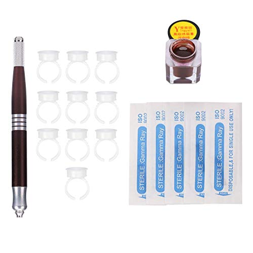 Filfeel 4Types 3D Ceja Microblading Tattoo Blade Aguja Pluma Pigment Ring Kit de práctica Accesorios Por Filfeel(Marrón claro)