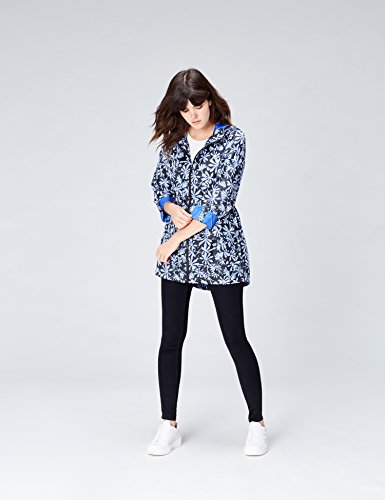 find. Chubasquero Largo con Estampado para Mujer , Azul (Blue Leaf Print), 40 (Talla del Fabricante: Medium)