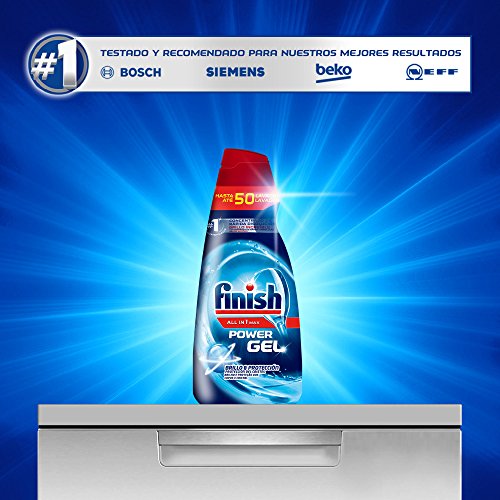 Finish All in 1 Max Power Gel Brillo & Protección Detergente Gel para el Lavavajilla, 50 dosis