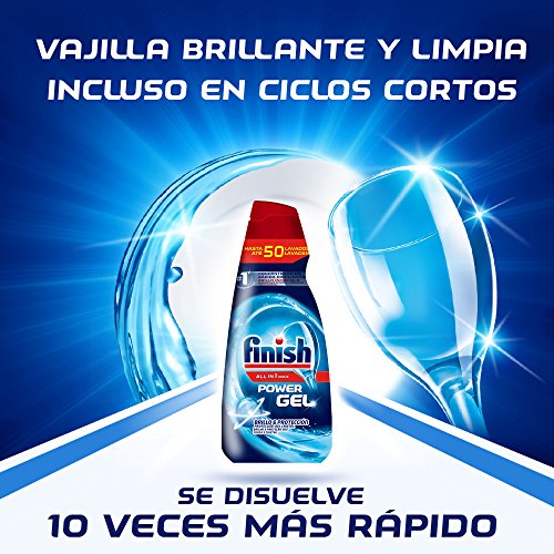 Finish All in 1 Max Power Gel Brillo & Protección Detergente Gel para el Lavavajilla, 50 dosis