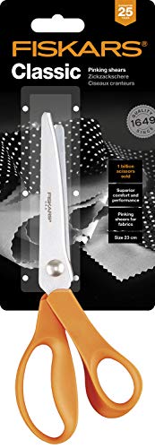 Fiskars Tijeras dentadas, Longitud: 23 cm, para diestros, Hoja de acero inoxidable/Mangos de plástico, Naranja, Classic, 1005130