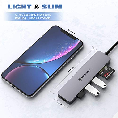 FITFORT Hub USB C - 7 En 1 USB C Adaptador a HDMI 4K, 3 Puertos USB 3.0, SD/Micro SD Lector Tarjeta, USB C Hub Tipo C para MacBook Pro, Chromebook, XPS y Otros Dispositivos - Gris Espacial