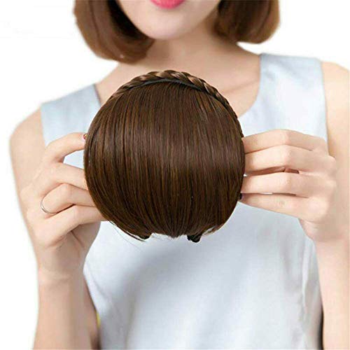 Flequillo Postizo Pelo Natural Clip Extensiones de Cabello Natural Clip Pelo Humano Una Pieza Clip in Fringe Bangs. (Marrón negro)