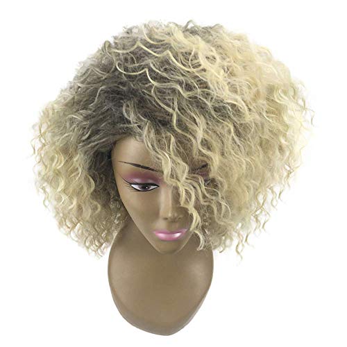 FMEZY Peluca sintética Afro/Kinky Curly Shakira StylebobWapblonde sin Corazon Pelo sintético SidePart/Peluca afroamericana Wigblonde Peluca Cosplay