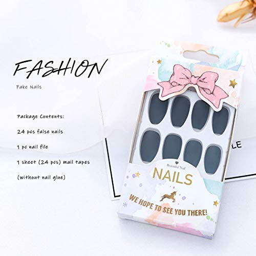 Forall Uñas Postizas De Ataúd De Color Puro Mate Negro Prensa En Bailarina Uñas Postizas Kit De Uñas Postizas Medianas De Cubierta Completa Para Mujeres y Niñas 24 PCs