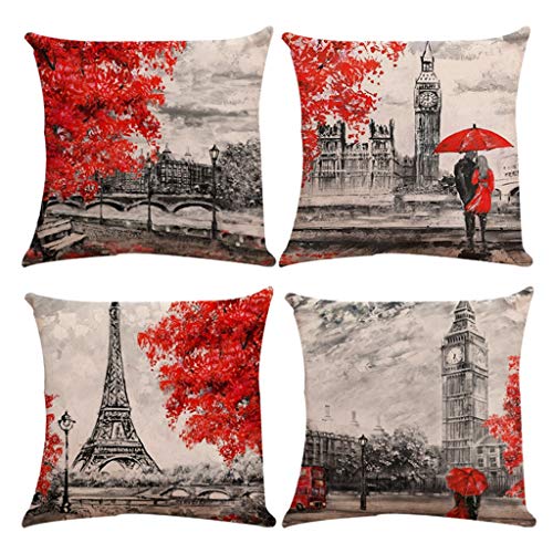 Fossrn Fundas Cojines 45x45, Retro Patrón de paisaje Torre eiffel Funda de Cojines para Sofa Modernos Jardin Cama Decorativo (01)