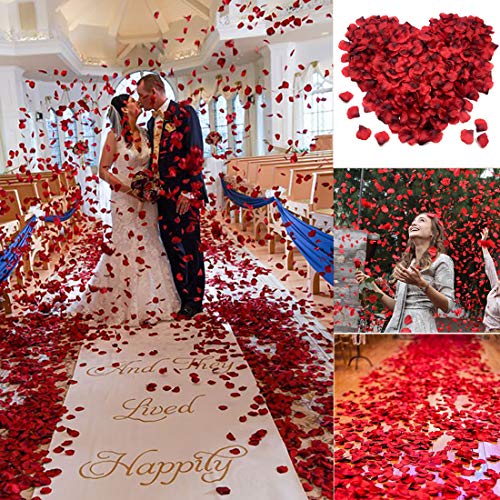 FUJIE 1200 Pcs Pétalos de Rosa Petalos Artificiales Confeti de Rosas Artificiales de Seda Roja para Bodas, Fiestas, día de San Valentín y Ambiente Romántico