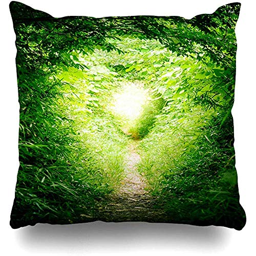 Funda de Almohada Fundas 18x18 Parque Túnel Verde Bosque Escapatoria Naturaleza Campo Parques Curso de clorofila Ecología Estuche Soleado con Cremallera