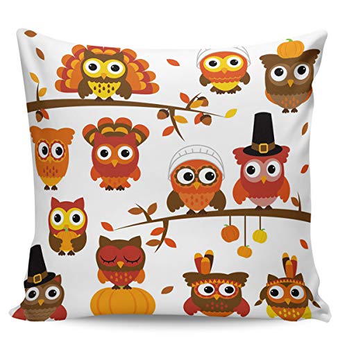 Funda de cojín decorativa de Winter Rangers para sofá o dormitorio, diseño de hojas de arce de otoño, con búho, ultra suave, cómoda y cuadrada,, peluche corto, Owlwrs5291, 18" x 18"=45 x 45cm