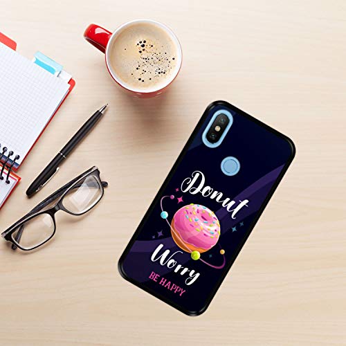 Funda Negra para [ Xiaomi Mi A2 - Mi 6X ] diseño [ Buñuelo Divertido - Donut Worry, be Happy ] Carcasa Silicona Flexible TPU