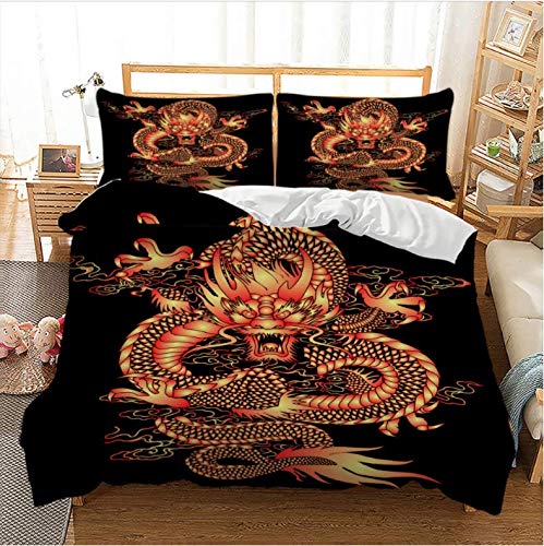 Funda Nórdica Juego De Ropa De Cama Con Estampado De Dragón 3D Ropa De Cama Individual Twin Full Queen King Size Funda Nórdica Negra Con Funda De Almohada Funda De Edredón Ropa De Cama 220X240Cm