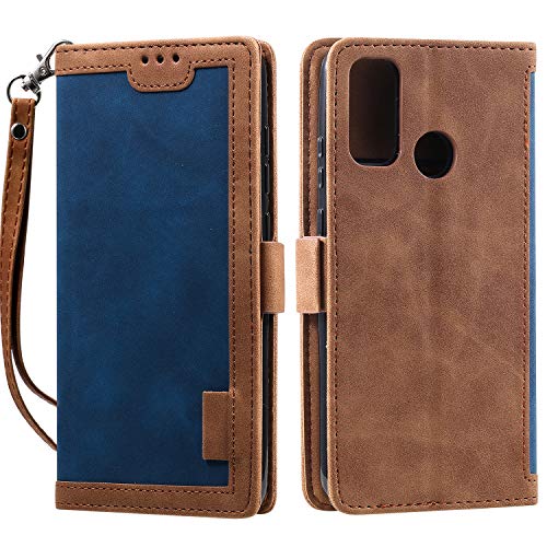 Funda para Xiaomi Redmi 9C, Redmi 9C Carcasa Libro con Tapa Flip Case Antigolpes Cartera PU Cuero con Soporte Plegable Oficial Vintage Clasica Empalme Funda Color Azul Intenso