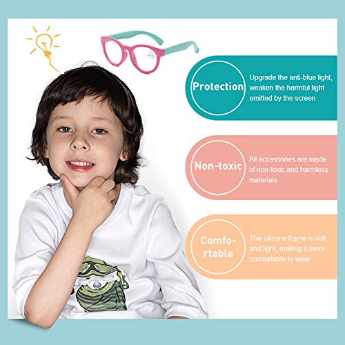 Gafas con Bloqueo de luz Azul para niños, niñas y niños Que previenen la miopía, Gafas para Juegos de computadora, Anti-luz Azul, Anti-Fatiga Visual, Anti-Reflejos, Anti UV, Marco Flexible Redondo