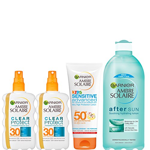 Garnier Ambre Solaire Family Sun Cream and After Sun SPF30 and SPF50, paquete de 4