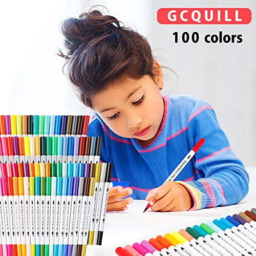 GCQUILL Rotuladores Punta Fina 100 Colores Rotuladores Doble Punta Rotuladores Punta Pincel para Niños, Adultos, Artistas Buen regalo para Fiesta, Navidad, Año Nuevo, Halloween, Pascua