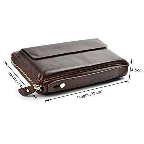 Gendi hombres de negocios billetera Vintage Brown zurriago hombres bolso de embrague 100% cuero genuino embrague bolsa de mano doble zipper monedero para hombre (café)