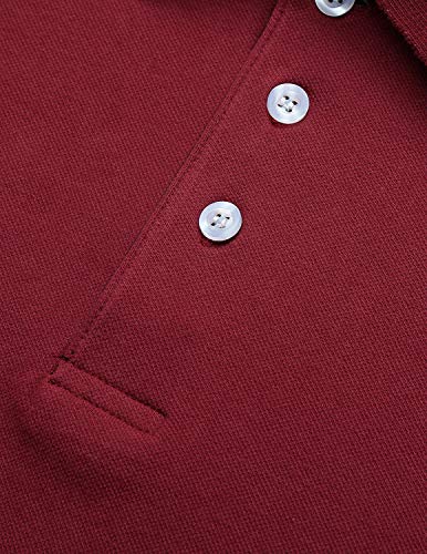 GHYUGR Polo Manga Larga Hombre Algodón Negocios Elegante Bordado de Ciervo Golf Tennis Otoño Invierno Poloshirt Camisas,Rojo Vino,XL