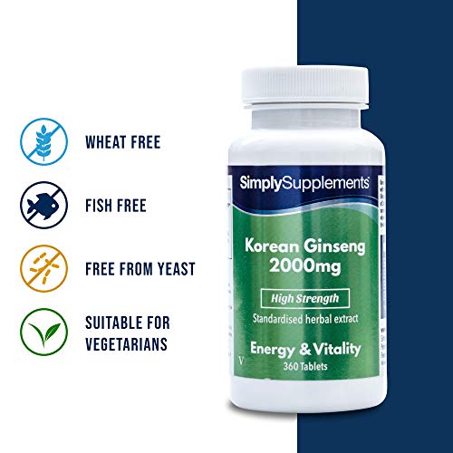 Ginseng coreano 2000mg - ¡Bote para 1 año! - Apto para veganos - 360 comprimidos - SimplySupplements